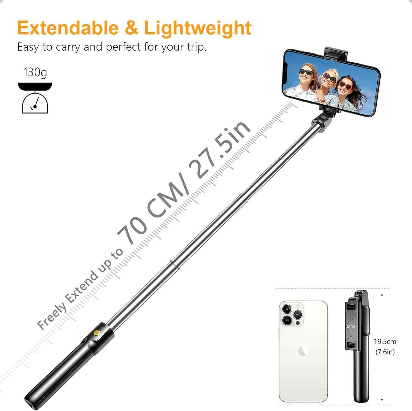Tripod selfie stick extendable with Bluetooth remote control - G1D