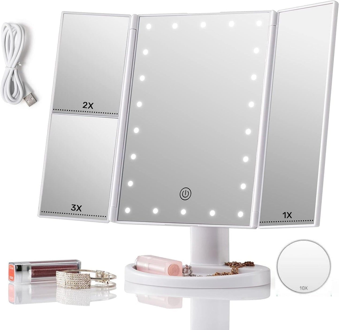 21 LED adjustable illuminated tabletop makeup mirror 1x 2x 3x magnifying touch screen - G3U