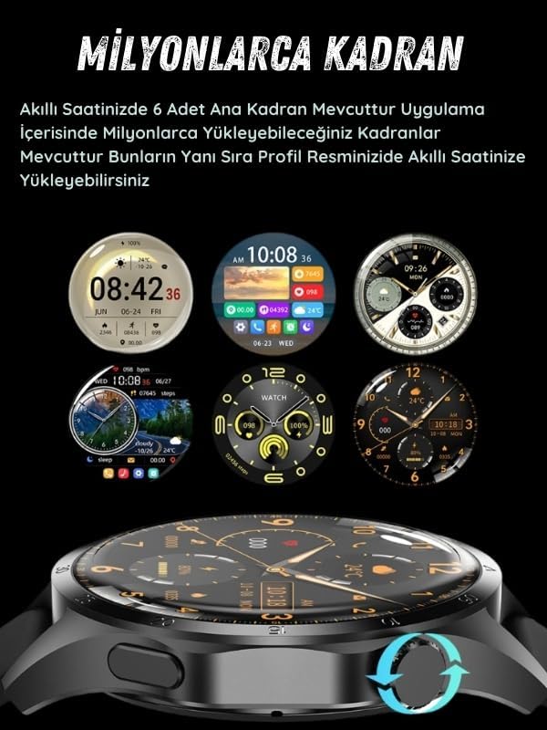 GT4 Max Premium Klasik Erkek Akıllı Saat Amoled Ekranlı Sesli Görüşme Yapan NFC,GPS,Spor Takibi,Rehber Kaydı Android&iOS İphone Huawei Xiaomi Uyumlu Kol Saati - A3J