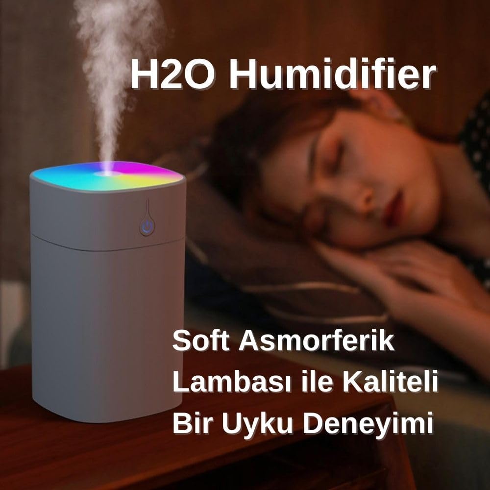 H2O 400ml Taşınabilir Hava Nemlendirici | Buhar Makinesi & Aroma Difüzörü | Sessiz ve Etkili Nemlendirme
