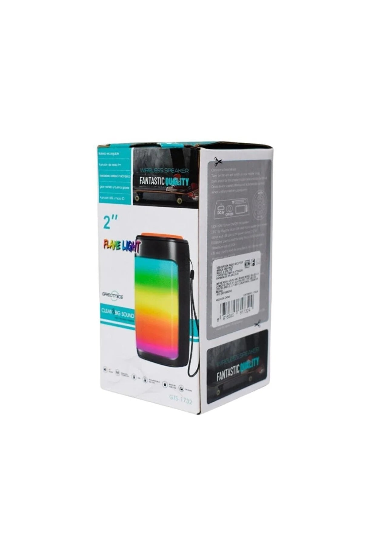 Gts-1732 flame light bluetooth speaker - 2" wireless speaker with colorful LED lights, fantastic quality - H2X