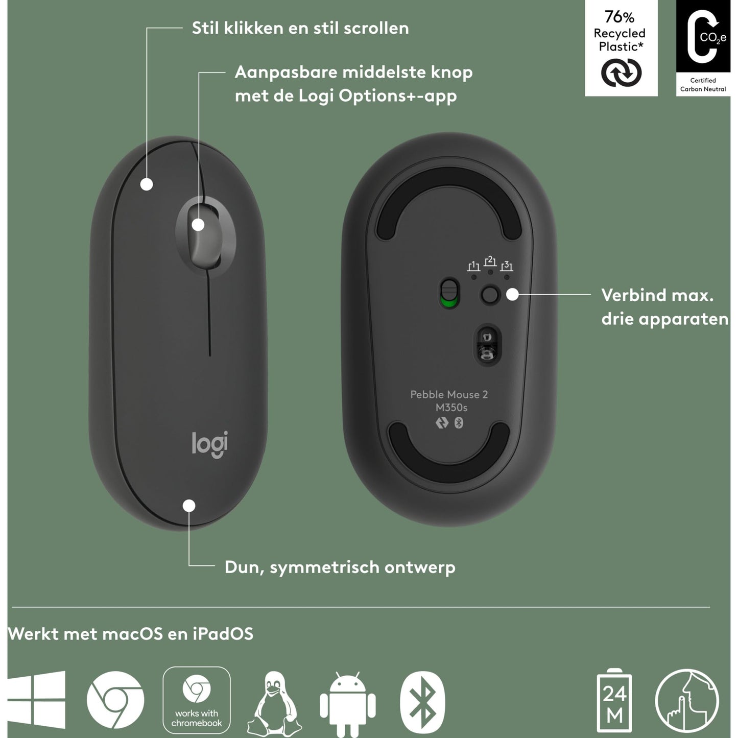 Logitech m350 slim silent modern office wireless mouse with Bluetooth and 18-month battery life - G4X
