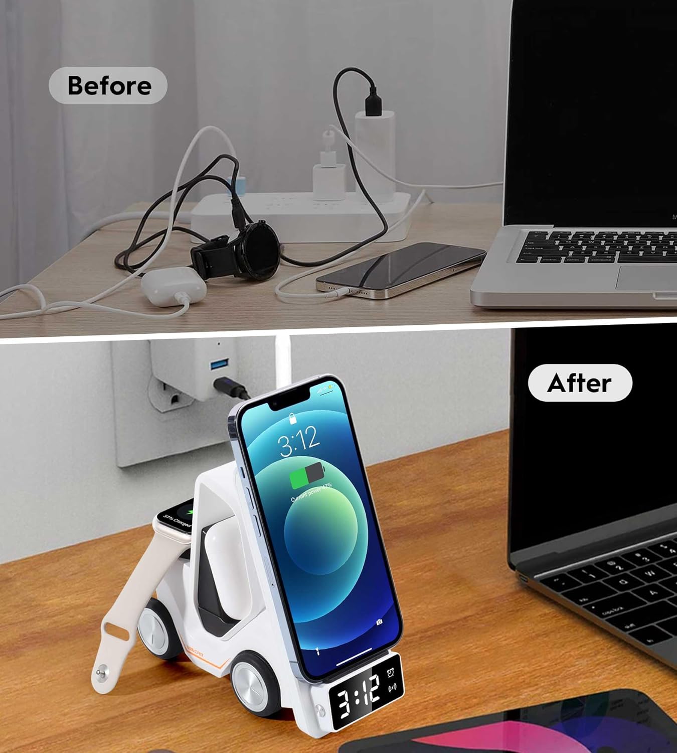 Multifunctional smart car design wireless charging desk clock! - G3O