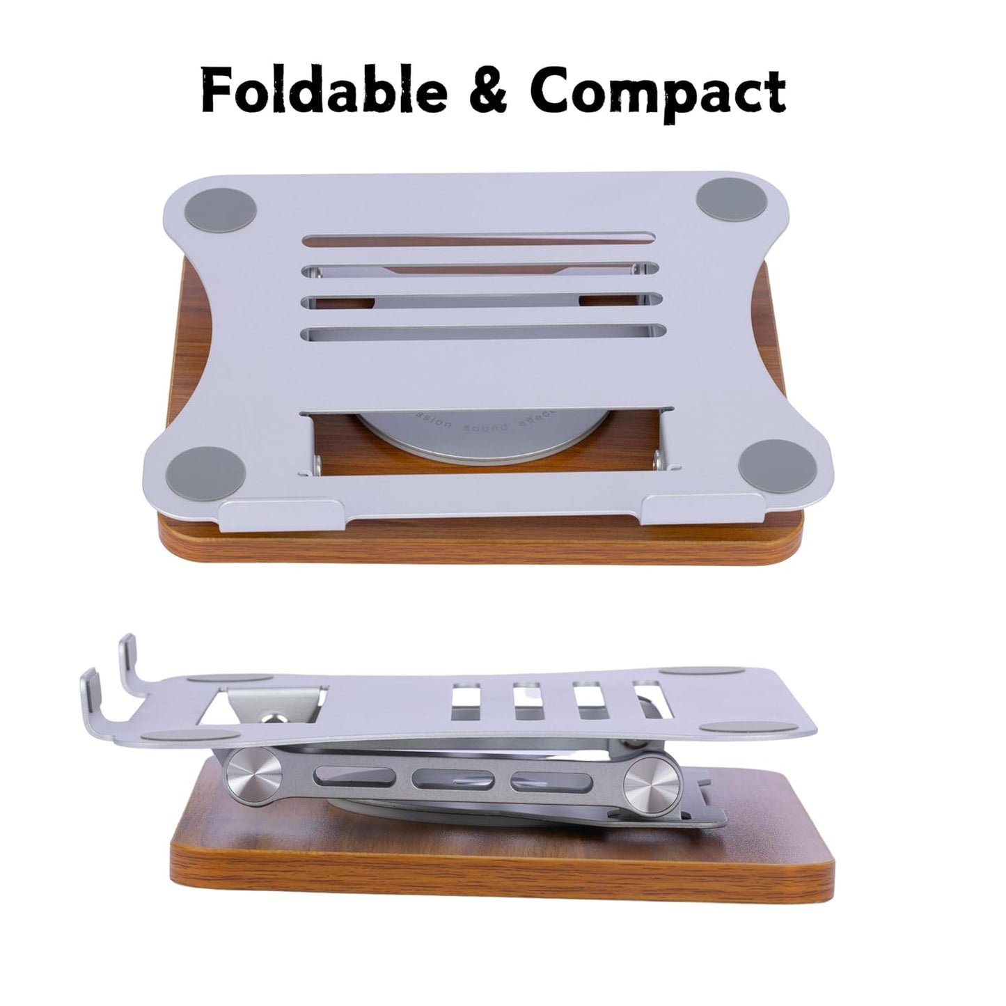 Metal 360 degree rotating adjustable height laptop and tablet holder desktop stand with wooden base Vip - N1S