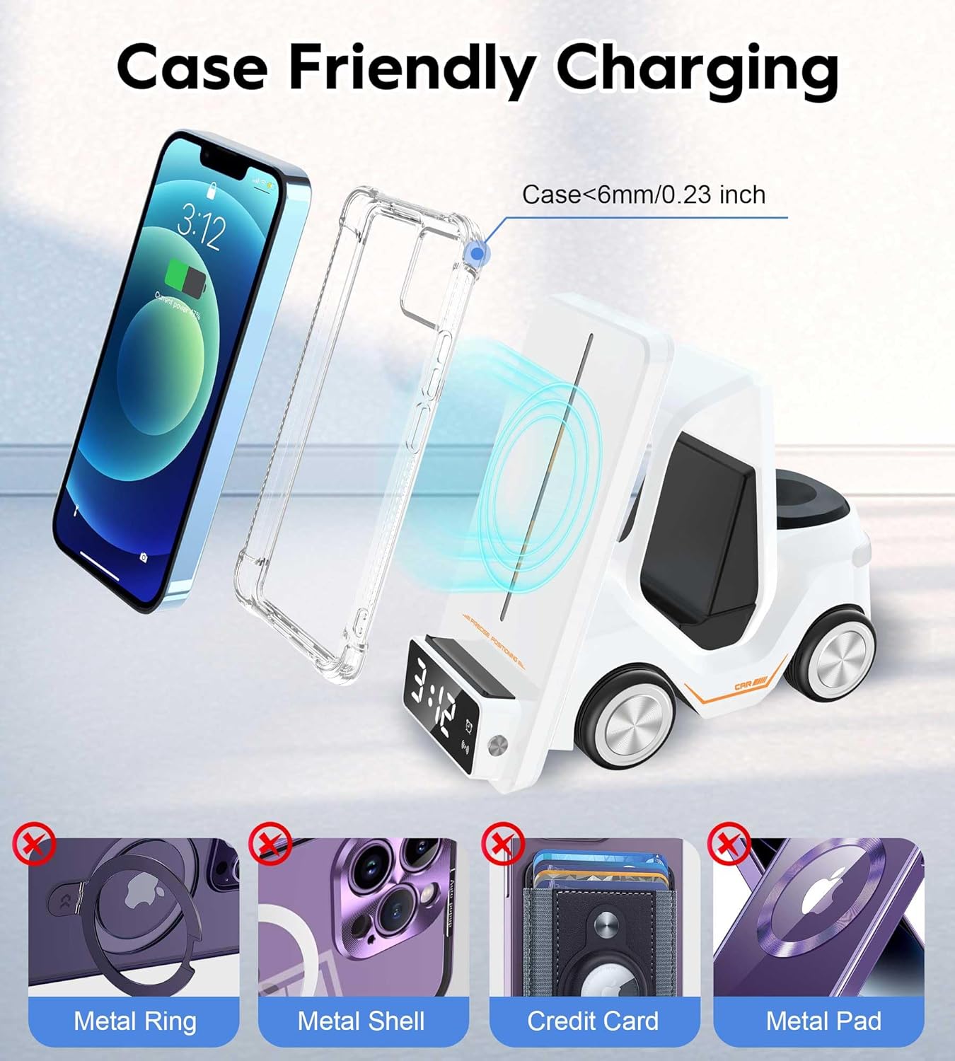 Multifunctional smart car design wireless charging desk clock! - G3O