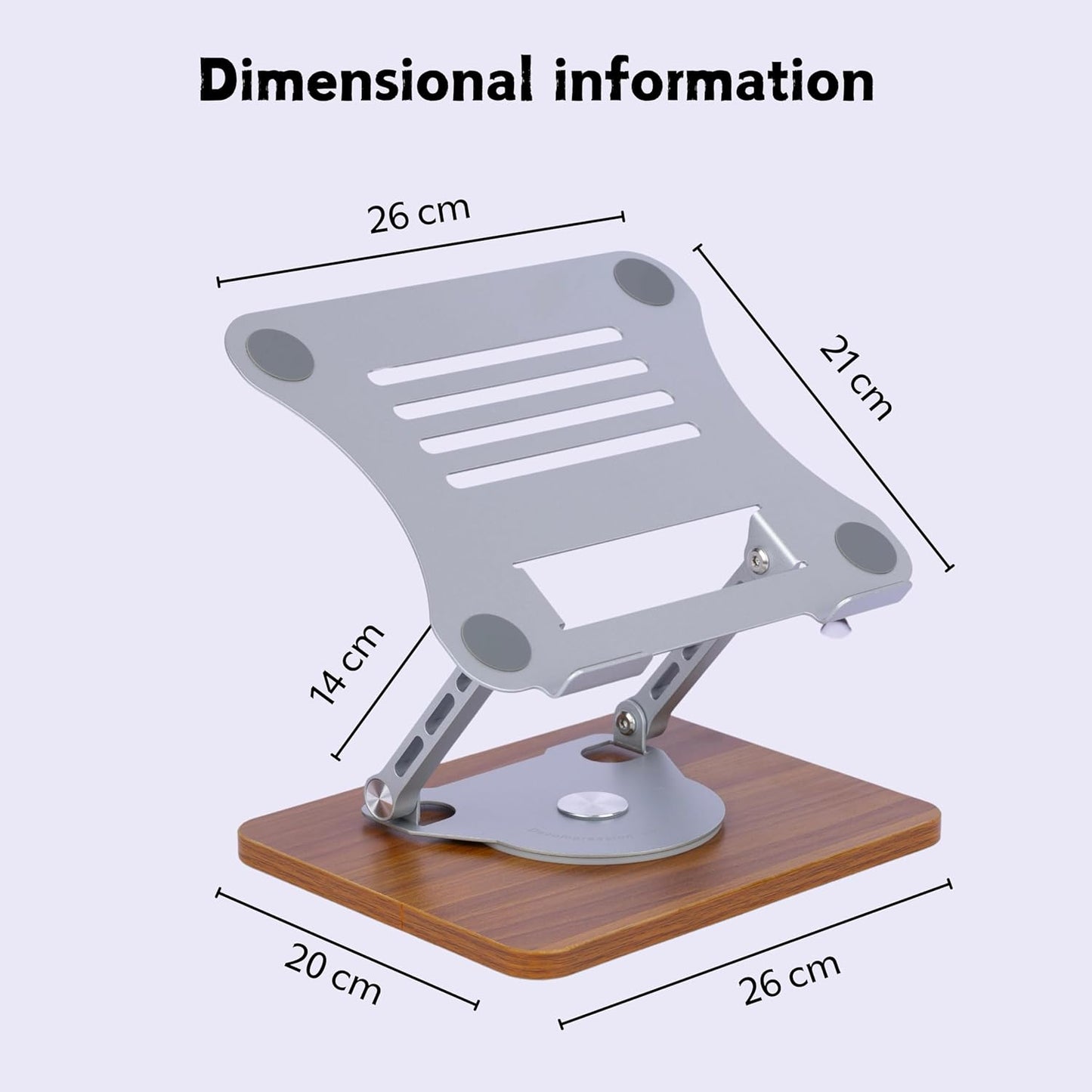 Metal 360 degree rotating adjustable height laptop and tablet holder desktop stand with wooden base Vip - N1S