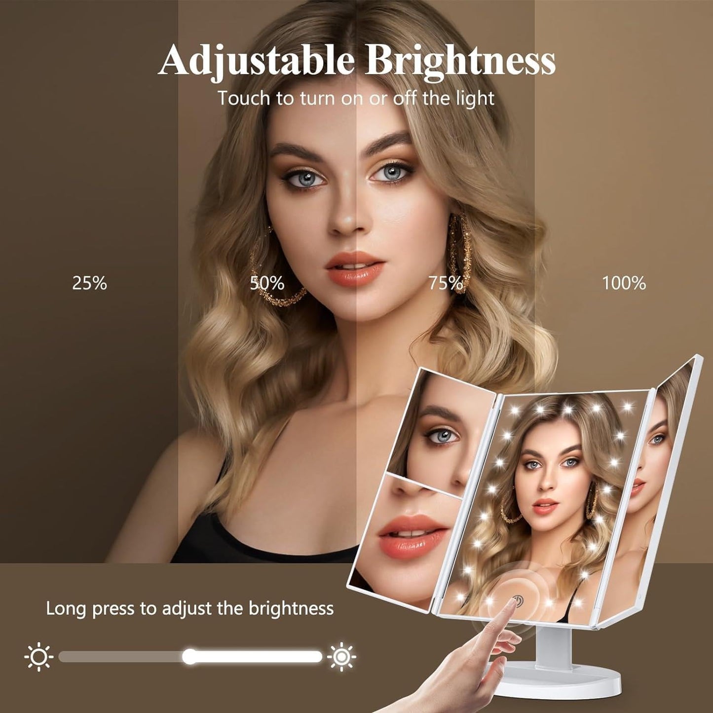 21 LED adjustable illuminated tabletop makeup mirror 1x 2x 3x magnifying touch screen - G3U