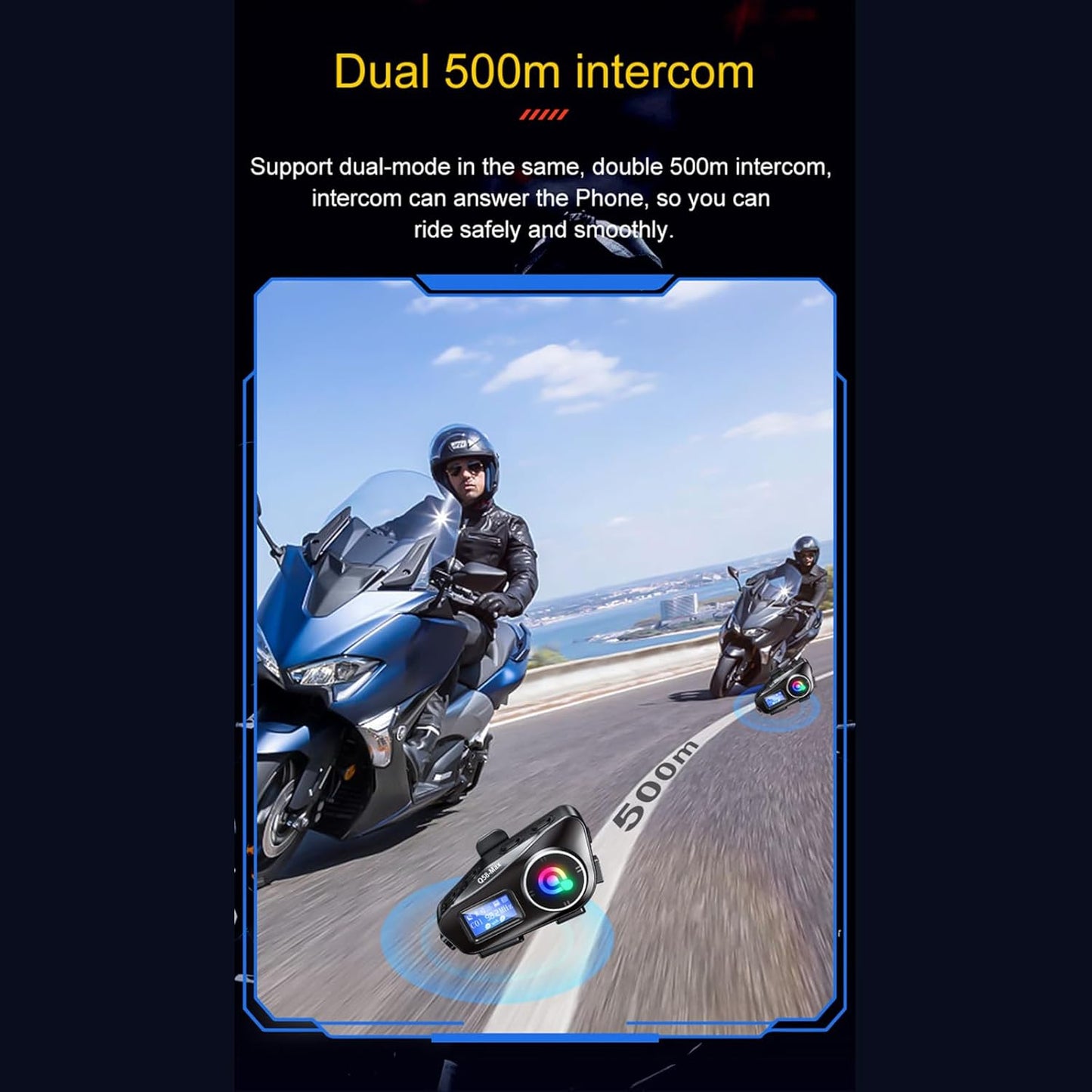 Q58 Max Kablosuz Motosiklet İnterkom Kulaklık Gürültü Engelleme, radyolu 2 Sürücü için 500M İçinde canlı telsiz Konuşur 5.3v bluetooth su geçirmez - G6P