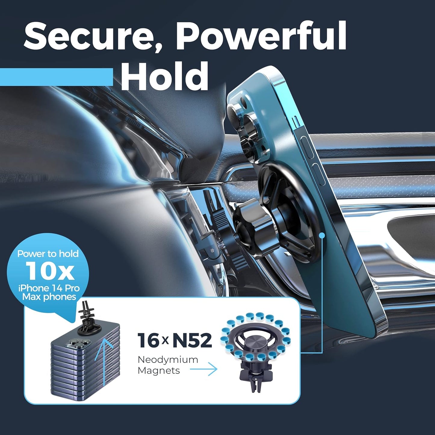 Magsafe magnetic 360° rotating car phone holder for air vents - easy installation, strong hold - R1M
