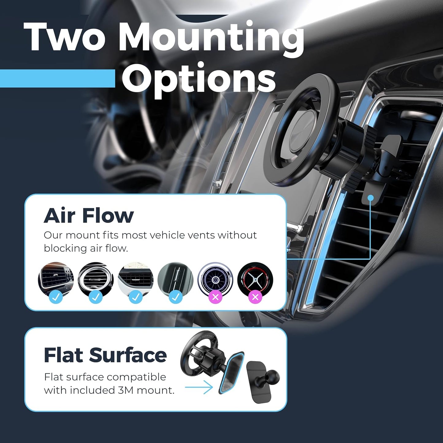 Magsafe magnetic 360° rotating car phone holder for air vents - easy installation, strong hold - R1M