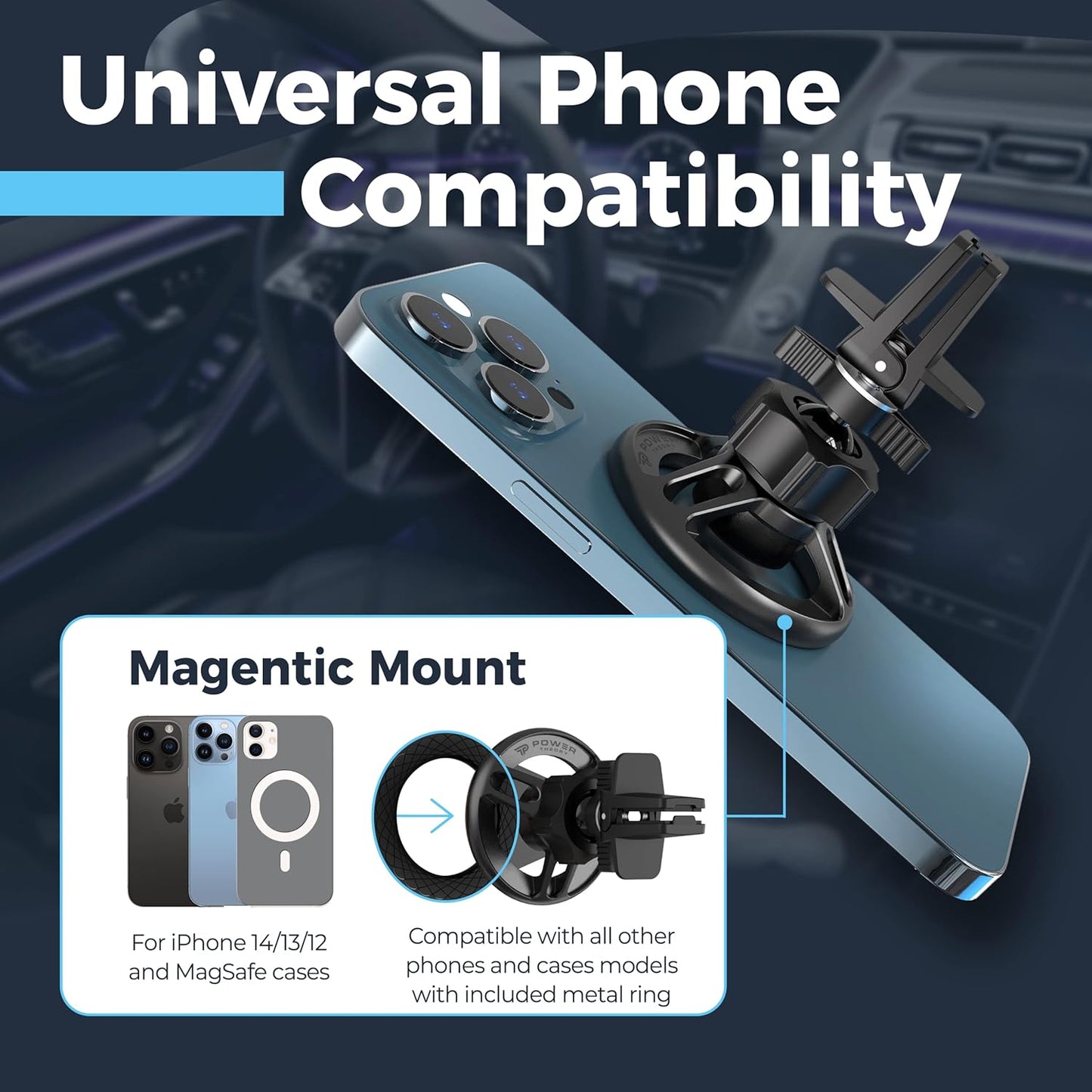 Magsafe magnetic 360° rotating car phone holder for air vents - easy installation, strong hold - R1M