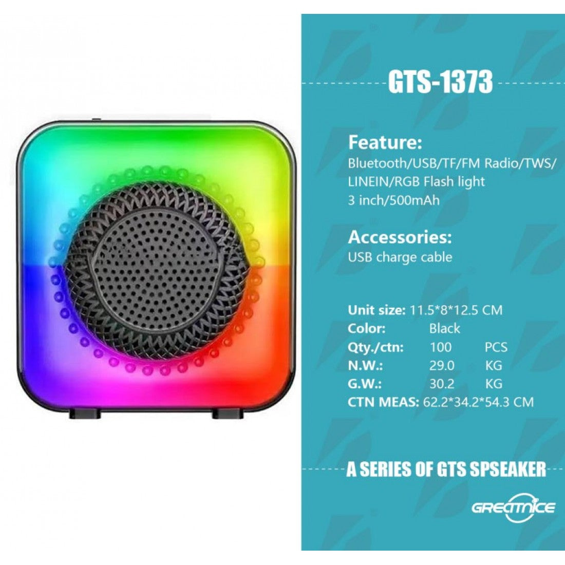 GTS 1373 Bluetooth Speaker | Wireless, Loud Karaoke and Party Speaker with RGB Light - H2O
