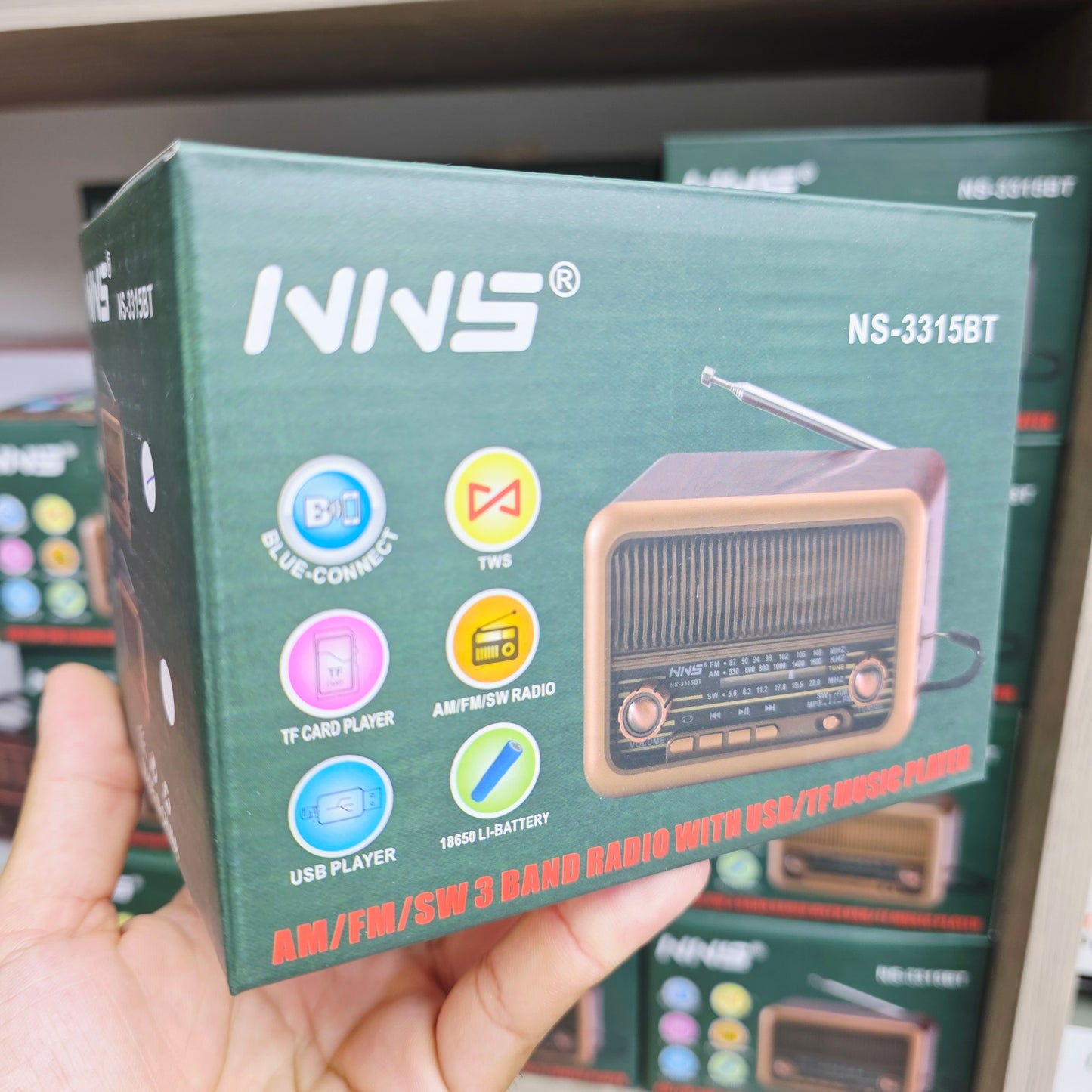 Nns ns-3315bt nostaljik tws tf/am/fm/radyo/usb destekli 18650 mah bluetooth hoparlör - H3N