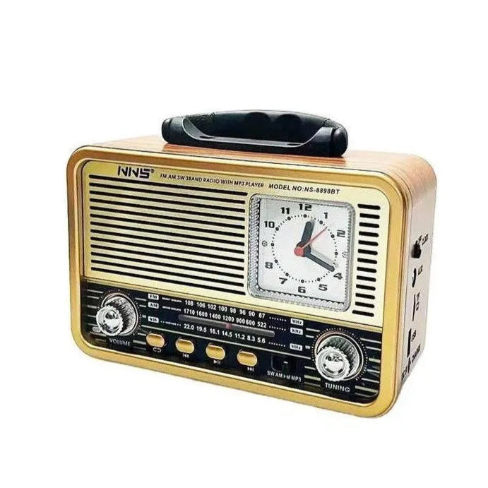 Nns ns-8898bt masa üstü saatlı nostaljik usb/tf/am/fm/radyo destekli bluetooth hoparlör - H3O