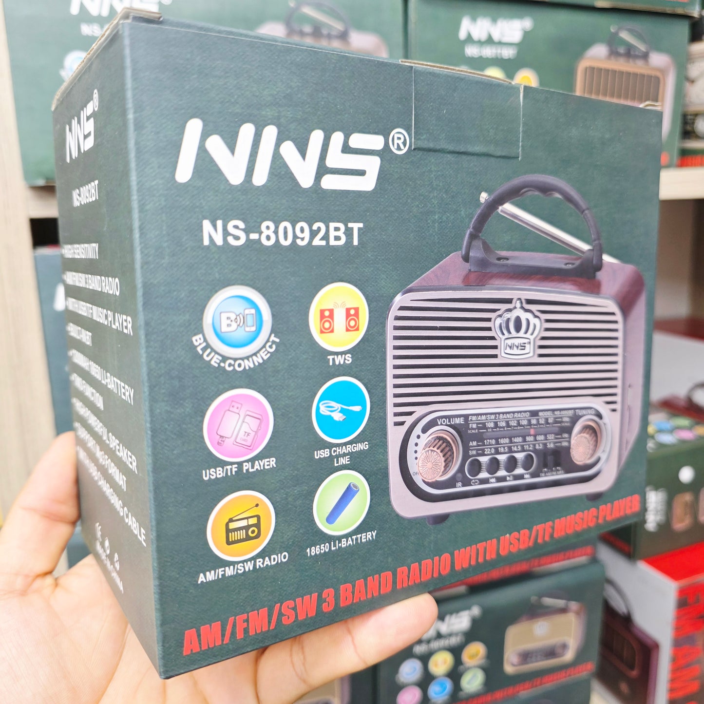 Nns ns-8092BT nostajli radyo retro wirless bluetooth hoparlör tws usb/tf destekli şarj edilebilir 18650 mah hoparlör - H3L