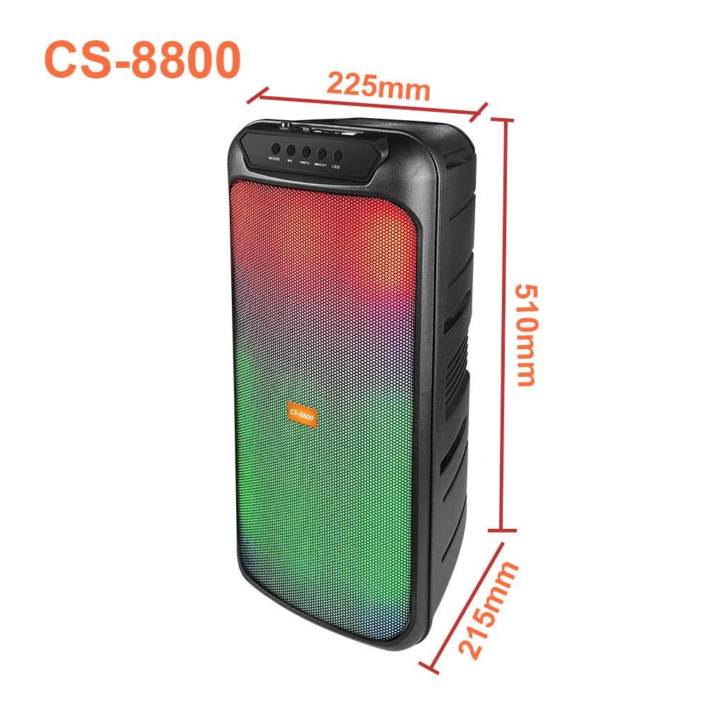 BT-8800 Speaker – 2x 8-inch Bluetooth Speaker with Powerful Sound, RGB Light, and Microphone – H1Z