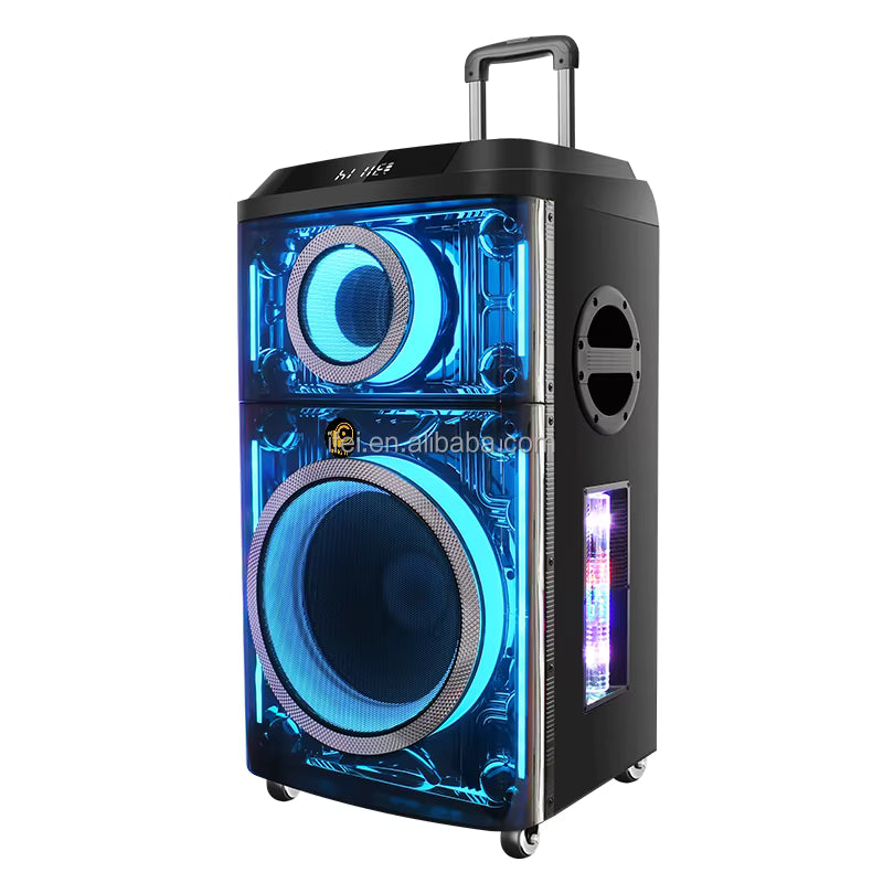 PTE12H Wireless Speaker | 800W Power, Dual Microphone, 4 Wheels, Cart, RGB Light, Powerful Bass and High Sound, TWS Support, USB/TF/FM - H2T