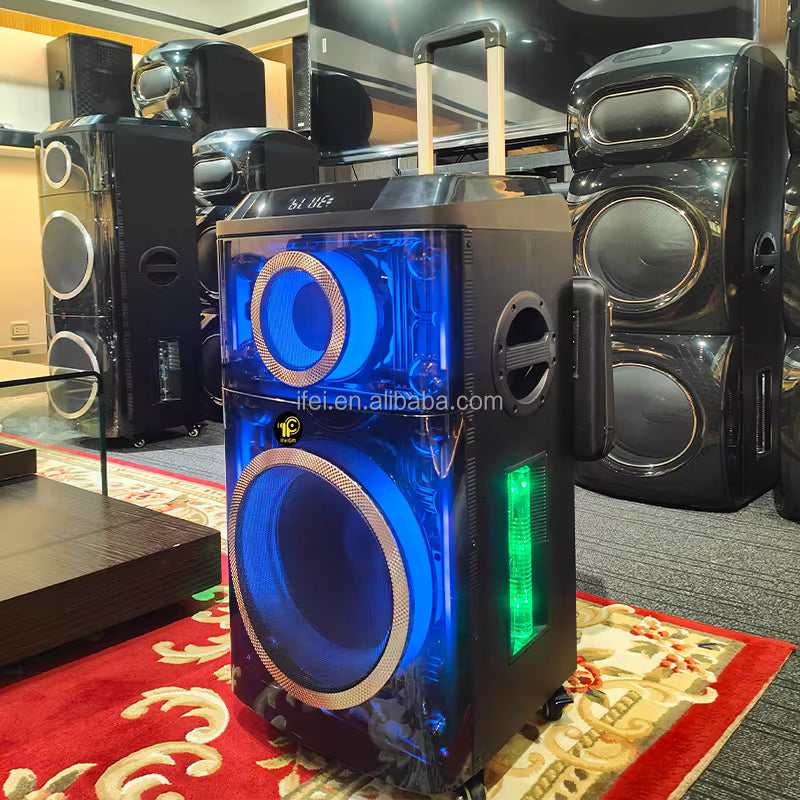 PTE12H Wireless Speaker | 800W Power, Dual Microphone, 4 Wheels, Cart, RGB Light, Powerful Bass and High Sound, TWS Support, USB/TF/FM - H2T