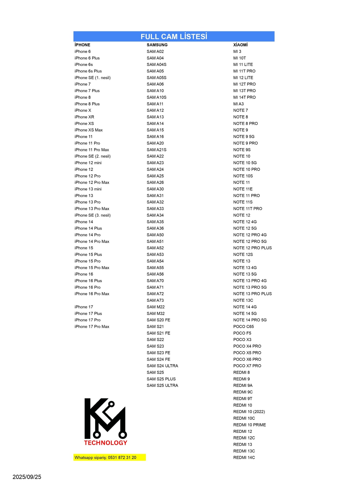 XİAOMİ serisi - Full cam (10 adet) 1paket - C1Fb