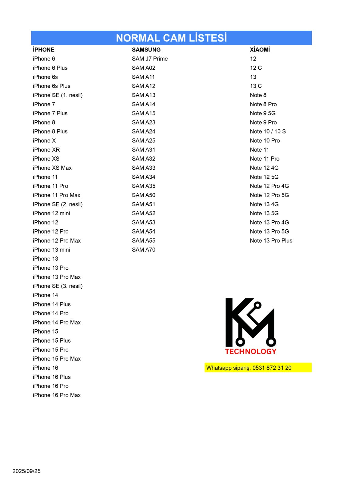 İPHONE serisi - Normal cam (10 adet) 1paket - C1D