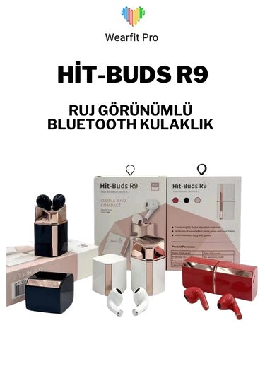 Hit buds r9 5,2v kulak içi mikrofonlu, kızlar için ruj şekli bluetooth kulaklık - B3J