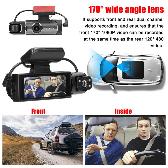 Dash kamera 1296p araç içi ve dışı 360 derece kayıt edici black box