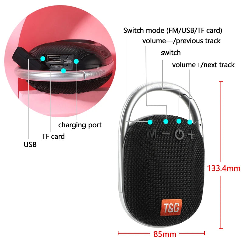 TG-321 su geçirmez taşınabilir fm radyo Sd kart Usb destekli 500mah 5W baslı led ışıklı Bluetooth hoperlör