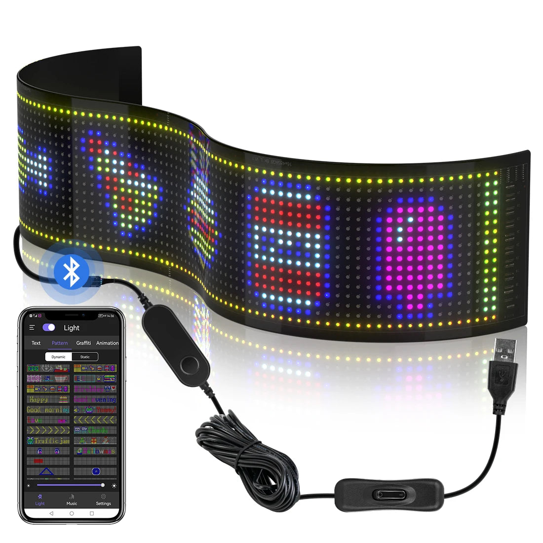 Esnek LED Matris Panel – 37 cm Uzunluğunda, Uygulama Kontrollü, Kayan Yazı ve Reklam Ekranı