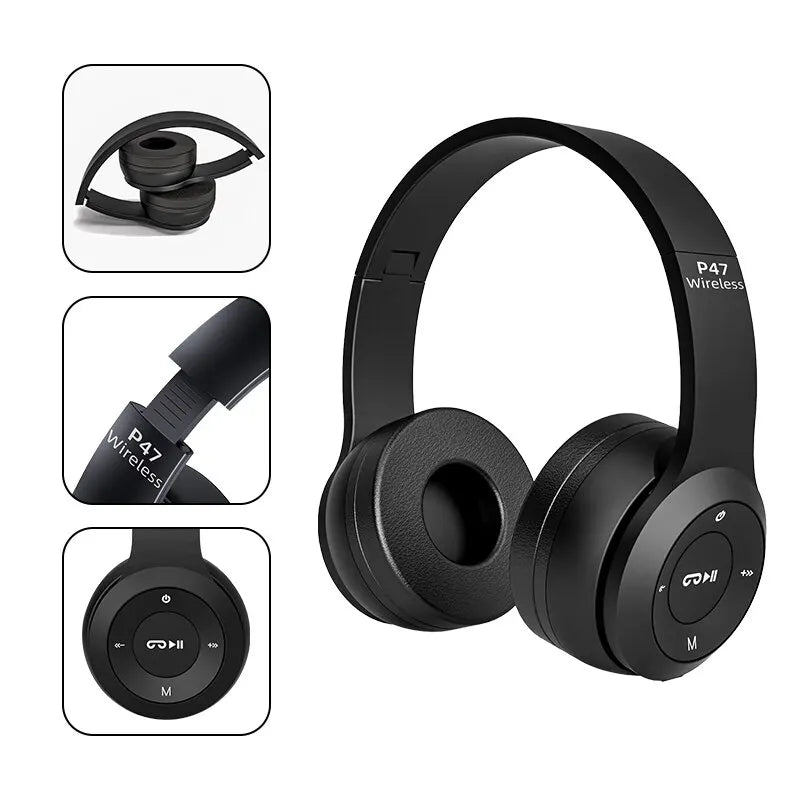 P47 hafıza kart aux destekli kafa üstü bluetooth kulaklık