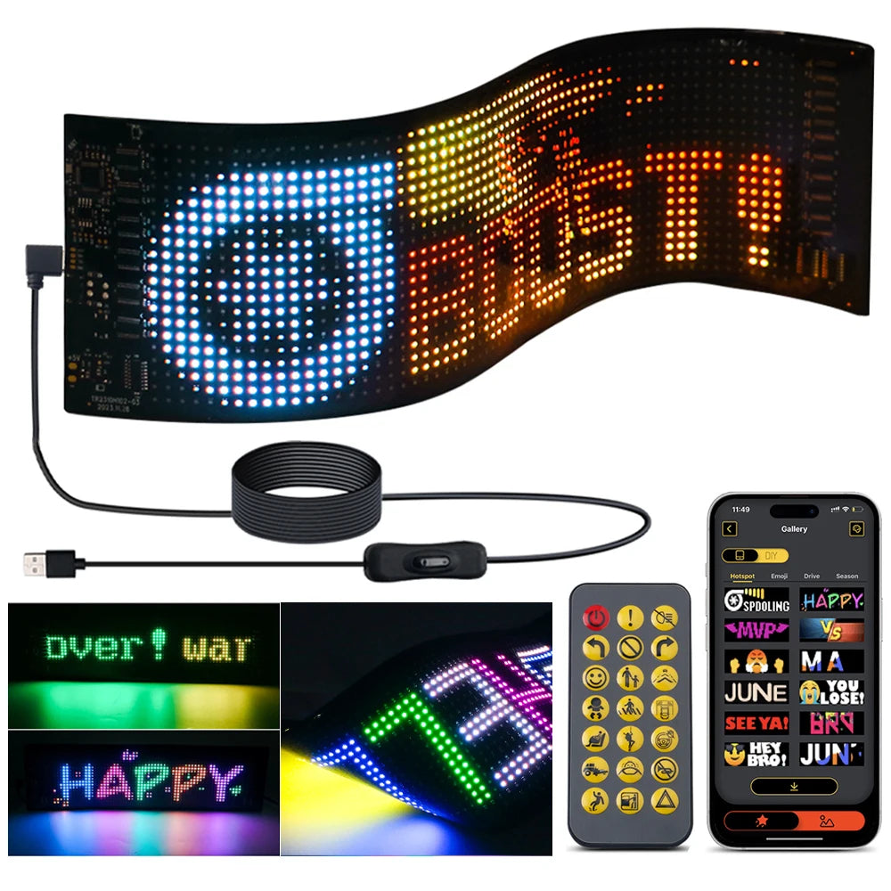 Esnek LED Matris Panel – 37 cm Uzunluğunda, Uygulama Kontrollü, Kayan Yazı ve Reklam Ekranı