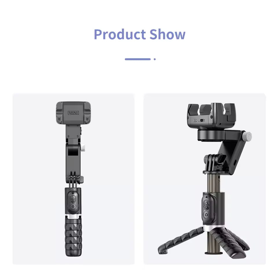حامل ثلاثي ذكي Q18 دوار بزاوية 360 درجة | حامل هاتف محمول قابل للطي مع إضاءة وجهاز تحكم عن بُعد - G4J