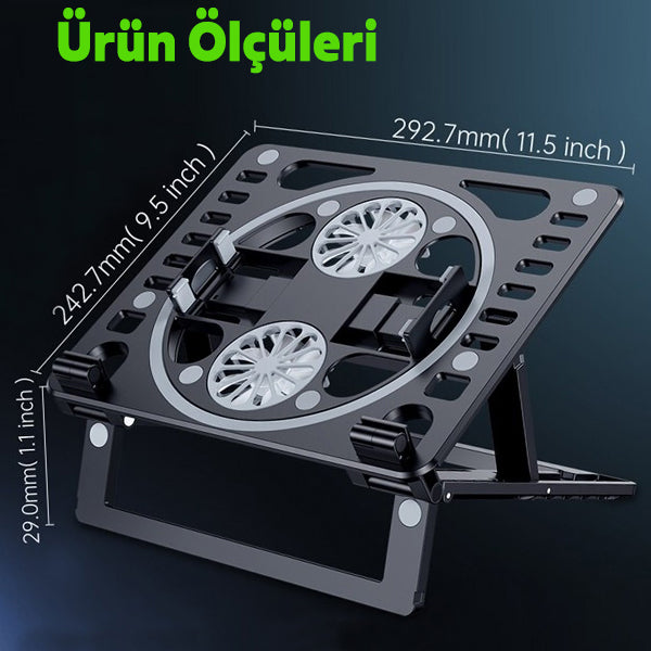 Foldable height adjustable laptop cooling stand cj070 with dual fans - G2F