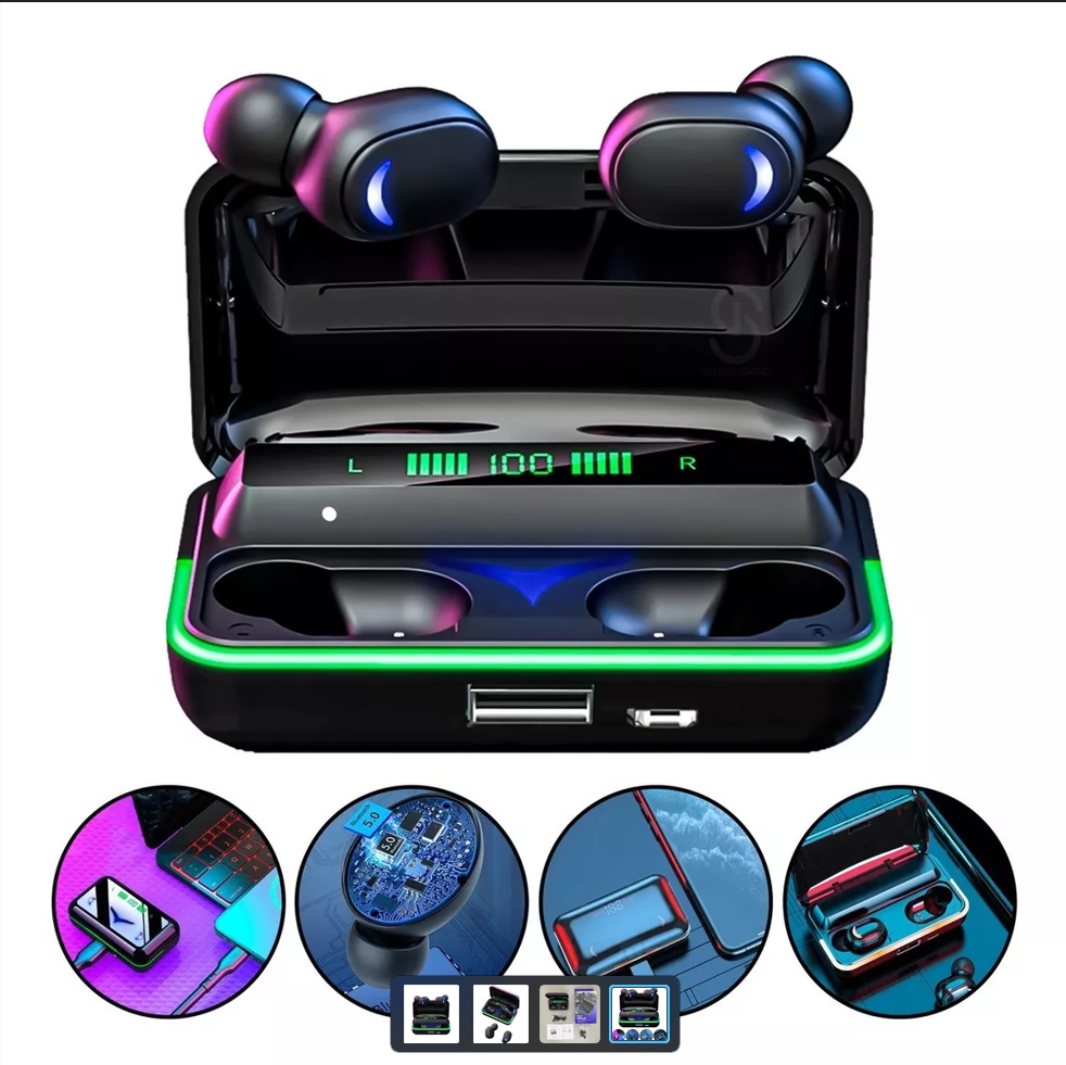 E10 mipods Rgb ışıklı kulak içi led göstergeli 1000 mah powerbank özellikli bluetooth kulaklık