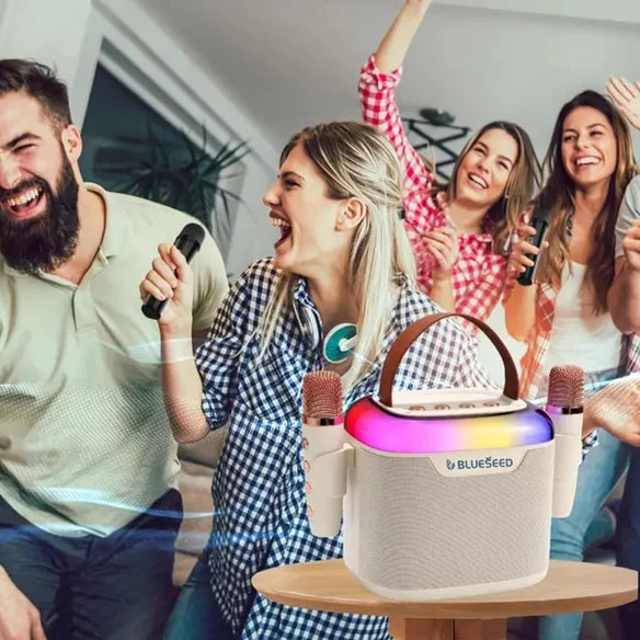 Blueseed bs-601 karaoke bluetooth speaker | dual microphone, loud sound and colorful led lights - H2M