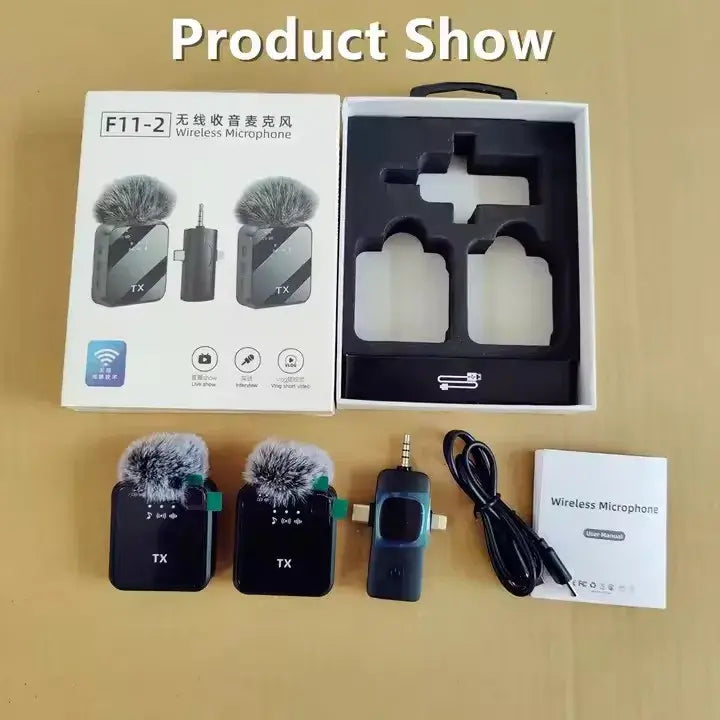 F11-2 Wireless TX Dual Lavalier Microphone | Type-C + Lightning + 3.5mm Jack | 3-in-1 Universal Wireless Microphone Set - G4A