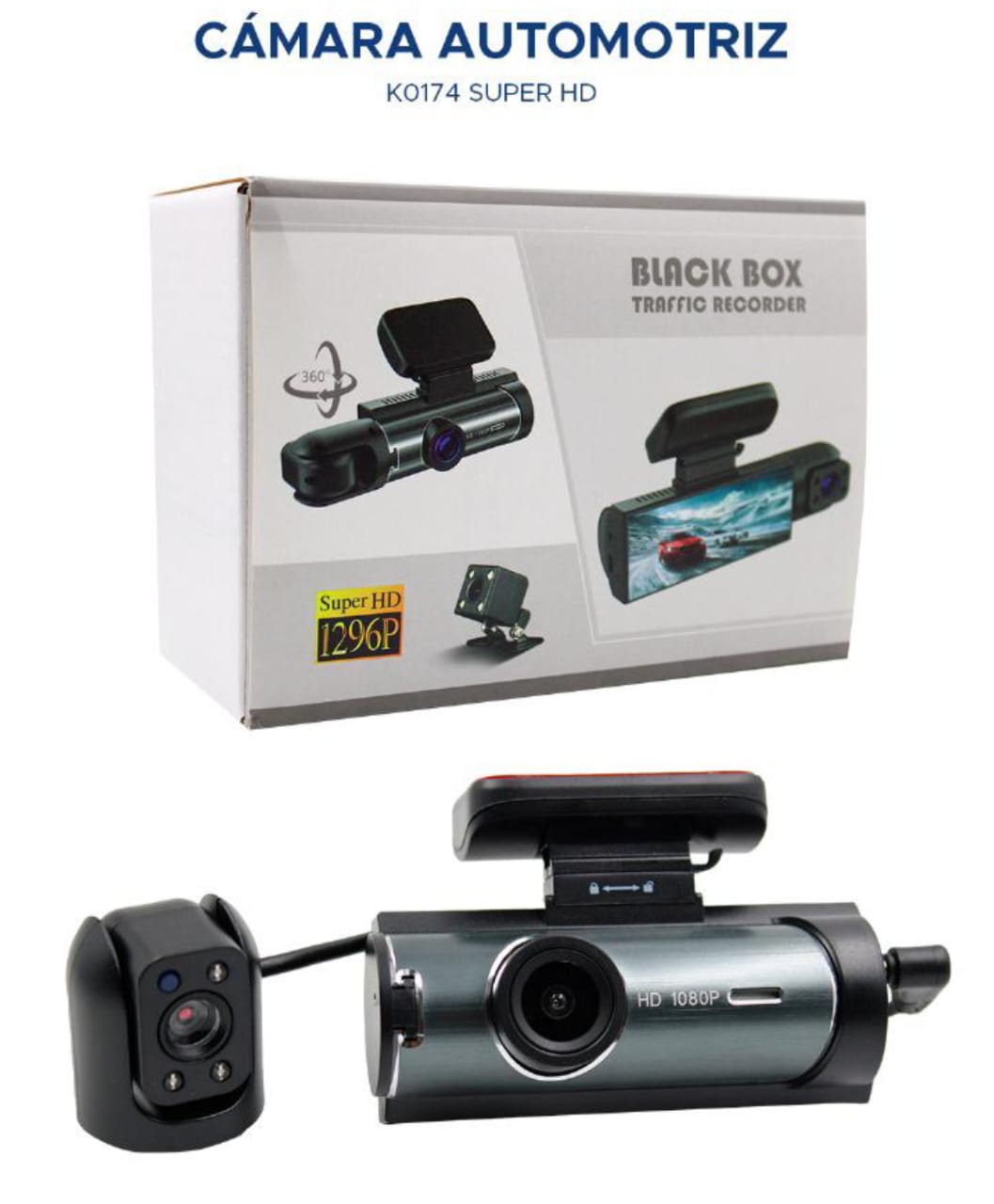 Dash kamera 1296p araç içi ve dışı 360 derece kayıt edici black box