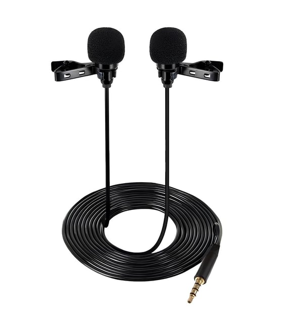 Dual-wired dual lapel microphone with 3.5mm aux jack input - G1P