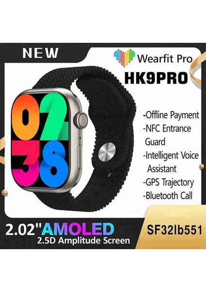 hk 9 pro amoled 2.02 ekran inç 45mm kordon kilitli akıllı saat
