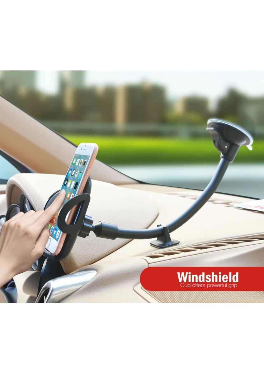 Elbow-supported, long spring-armed, suction cup, 360-degree adjustable vacuum in-car phone holder that can be attached to the dashboard and window - R2M