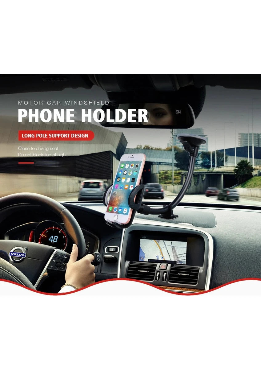 Elbow-supported, long spring-armed, suction cup, 360-degree adjustable vacuum in-car phone holder that can be attached to the dashboard and window - R2M