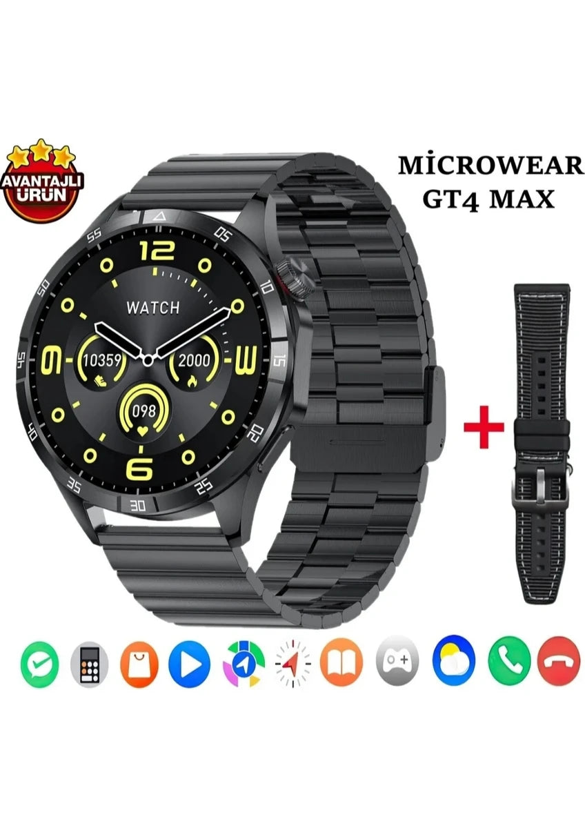 GT4 Max Premium Klasik Erkek Akıllı Saat Amoled Ekranlı Sesli Görüşme Yapan NFC,GPS,Spor Takibi,Rehber Kaydı Android&iOS İphone Huawei Xiaomi Uyumlu Kol Saati - A3J