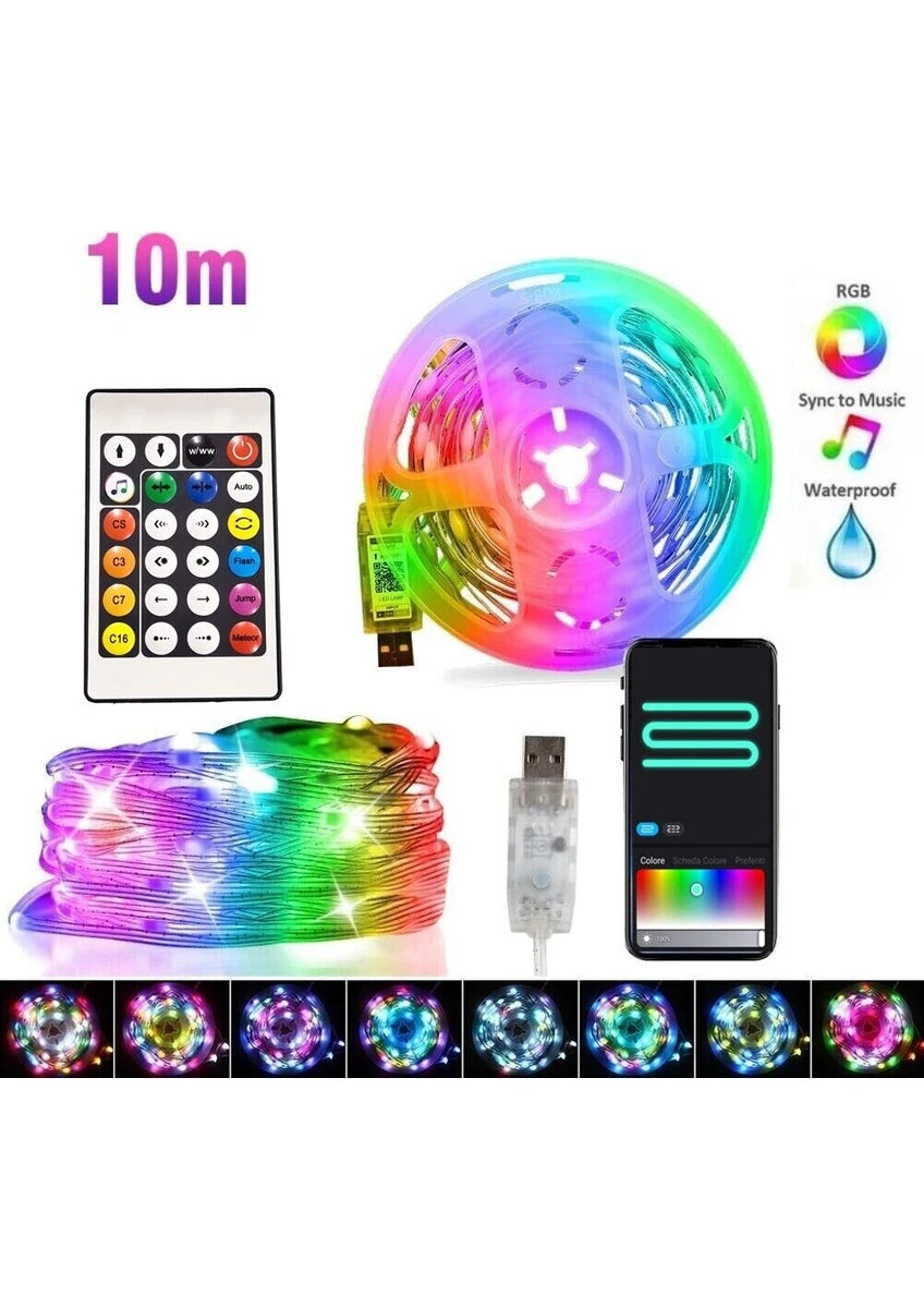 akıllı RGB led şeridi USB 10 metre uygulama kontrollü ve ses hasasiyet destekli suya dayanıklı ışık