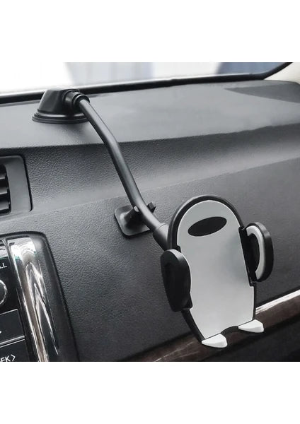 Elbow-supported, long spring-armed, suction cup, 360-degree adjustable vacuum in-car phone holder that can be attached to the dashboard and window - R2M