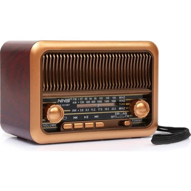 Nns ns-3315bt nostaljik tws tf/am/fm/radyo/usb destekli 18650 mah bluetooth hoparlör - H3N