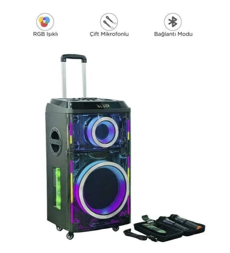 PTE12H Wireless Speaker | 800W Power, Dual Microphone, 4 Wheels, Cart, RGB Light, Powerful Bass and High Sound, TWS Support, USB/TF/FM - H2T