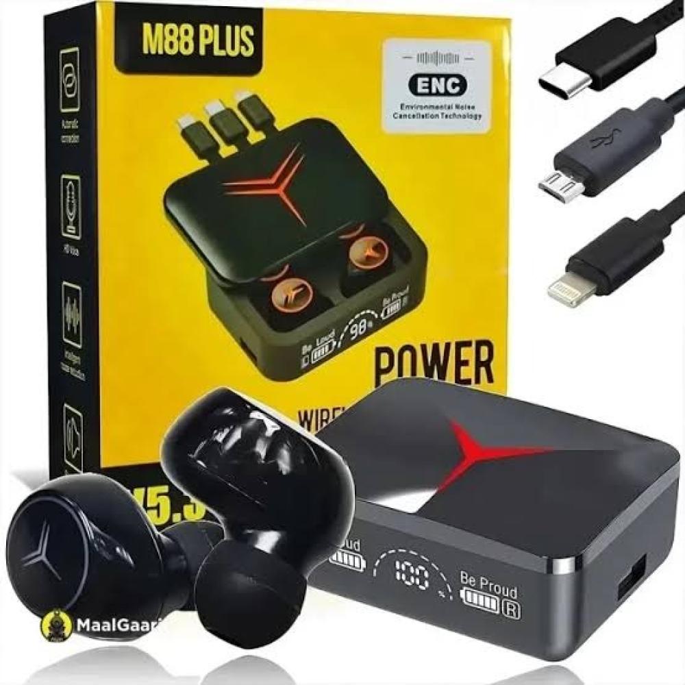 M88 Şarj Göstergeli 2000 mah kendisinden kablolu Powerbank Özellikli Bluetooth Kablosuz Kulakiçi Kulaklık - B3E