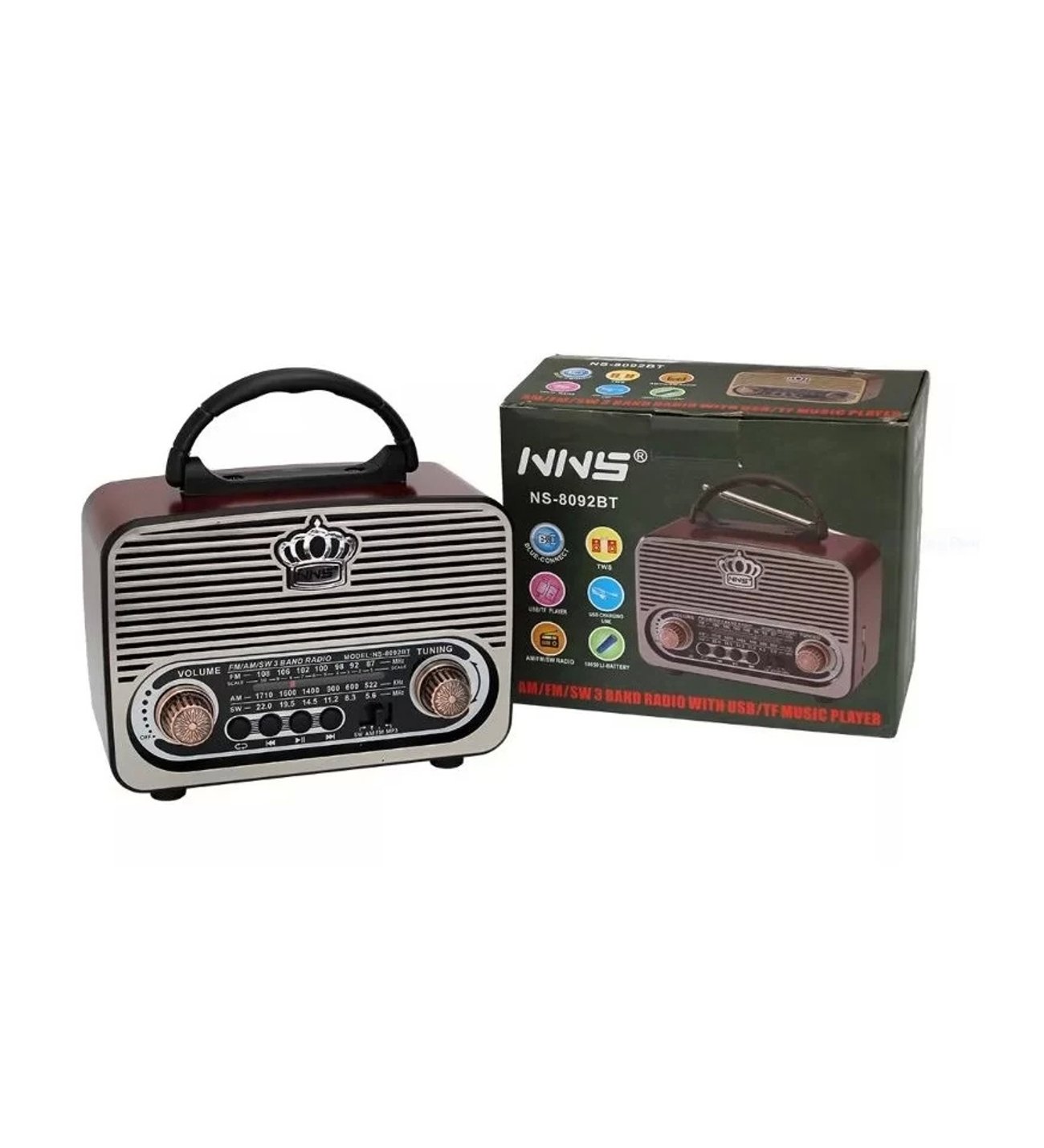 Nns ns-8092BT nostajli radyo retro wirless bluetooth hoparlör tws usb/tf destekli şarj edilebilir 18650 mah hoparlör - H3L