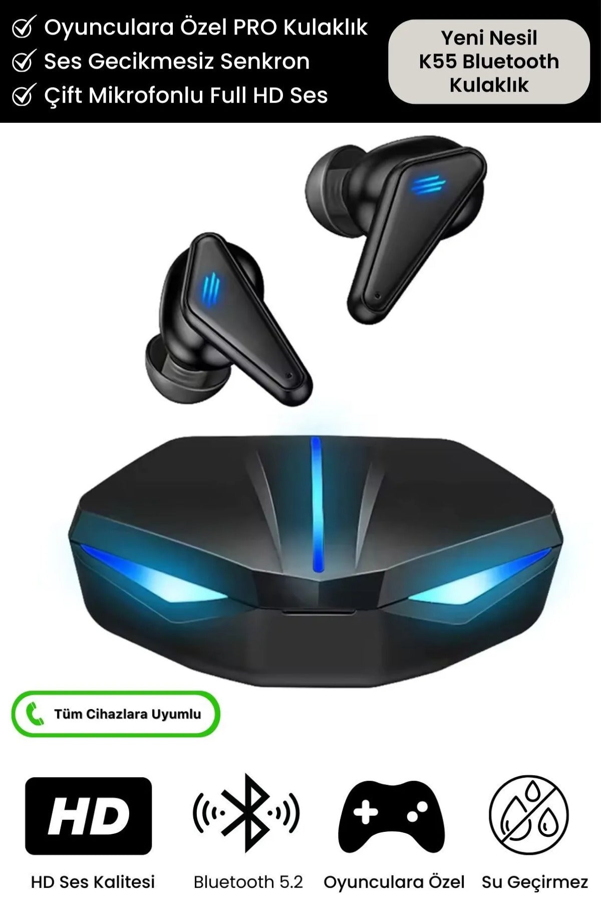 K55 in-ear gaming LED light microphone touch 5.0v lag-free bluetooth headset - B1T