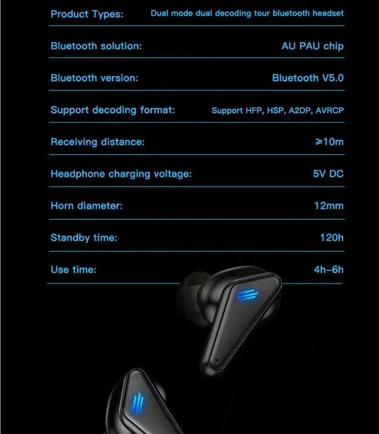 K55 in-ear gaming LED light microphone touch 5.0v lag-free bluetooth headset - B1T