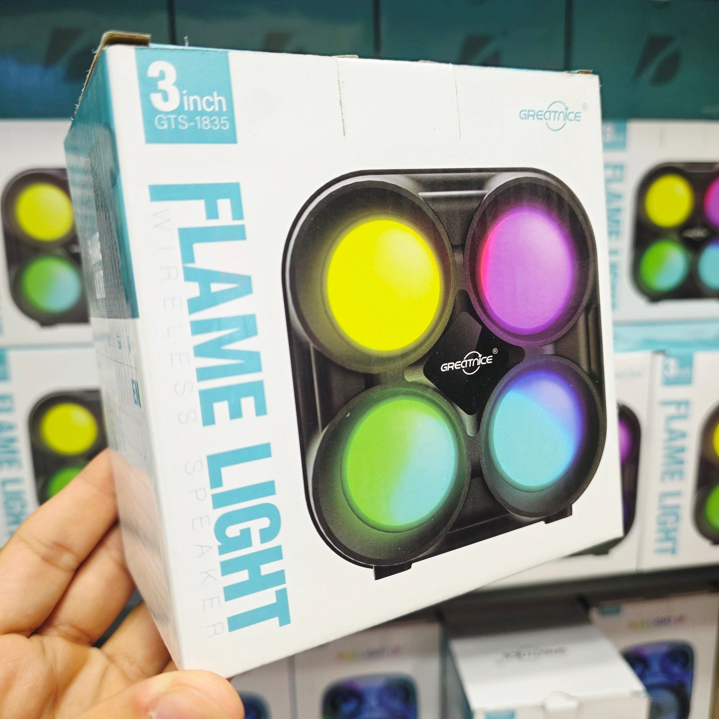 GTS-1835 Flame Light Illuminated 3-inch Rechargeable FM Radio USB Supported Wireless Bluetooth Speaker - H3İ